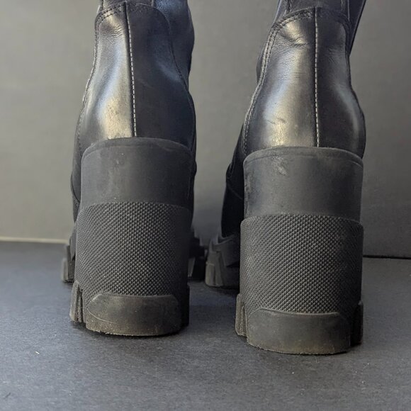 L'intervalle Platform Knee High Stretch Leather Boots Black Combat Chunky - 9 39 - Picture 9 of 12